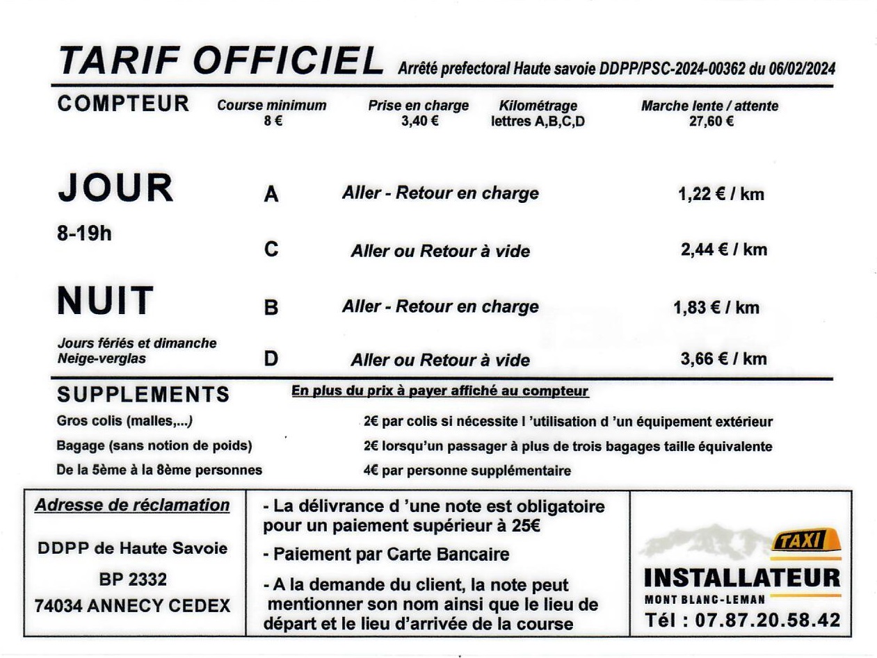 Tarif taxi 2024